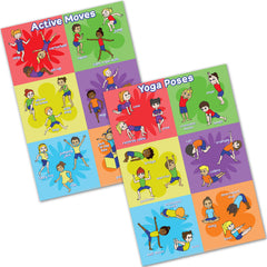Kids PE Posters (Set of 2) – Yoga Poses + Exercise Moves, A3 Laminated