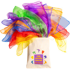 Covelico Play Scarves for Kids (14 Pack) – Montessori Sensory Dance Scarves + Ideas Guide