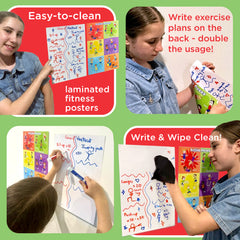 Kids PE Posters (Set of 2) – Yoga Poses + Exercise Moves, A3 Laminated