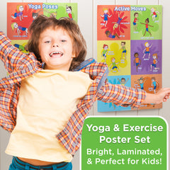 Kids PE Posters (Set of 2) – Yoga Poses + Exercise Moves, A3 Laminated