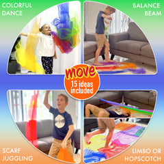 Covelico Play Scarves for Kids (14 Pack) – Montessori Sensory Dance Scarves + Ideas Guide