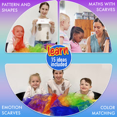 Covelico Play Scarves for Kids (14 Pack) – Montessori Sensory Dance Scarves + Ideas Guide