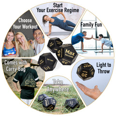 Covelico Fitness Dice (Set of 3) – Workout Dice for Teens & Adults with Bag + Instructions