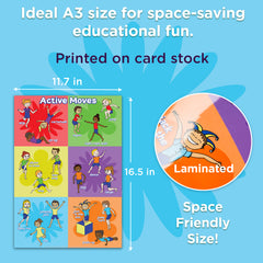 Kids PE Posters (Set of 2) – Yoga Poses + Exercise Moves, A3 Laminated