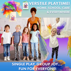 Covelico Play Scarves for Kids (14 Pack) – Montessori Sensory Dance Scarves + Ideas Guide