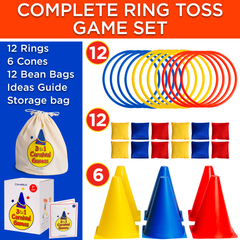 Covelico Kids Ring Toss & Bean Bag Toss Game (30-Piece Set) – 6 Cones, 12 Rings, 12 Bean Bags