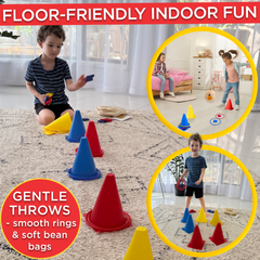 Covelico Kids Ring Toss & Bean Bag Toss Game (30-Piece Set) – 6 Cones, 12 Rings, 12 Bean Bags