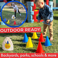 Covelico Kids Ring Toss & Bean Bag Toss Game (30-Piece Set) – 6 Cones, 12 Rings, 12 Bean Bags