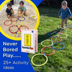 Covelico Hopscotch Rings Set (12 Rings + 18 Connectors + 3 Bean Bags) – Indoor/Outdoor Obstacle Course Game