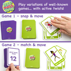Card game packaging with purple and green cards and playing cards featuring characters and text.