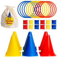 Covelico Kids Ring Toss & Bean Bag Toss Game (30-Piece Set) – 6 Cones, 12 Rings, 12 Bean Bags