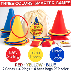 Covelico Kids Ring Toss & Bean Bag Toss Game (30-Piece Set) – 6 Cones, 12 Rings, 12 Bean Bags