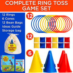 Covelico Kids Ring Toss & Bean Bag Toss Game (30-Piece Set) – 6 Cones, 12 Rings, 12 Bean Bags
