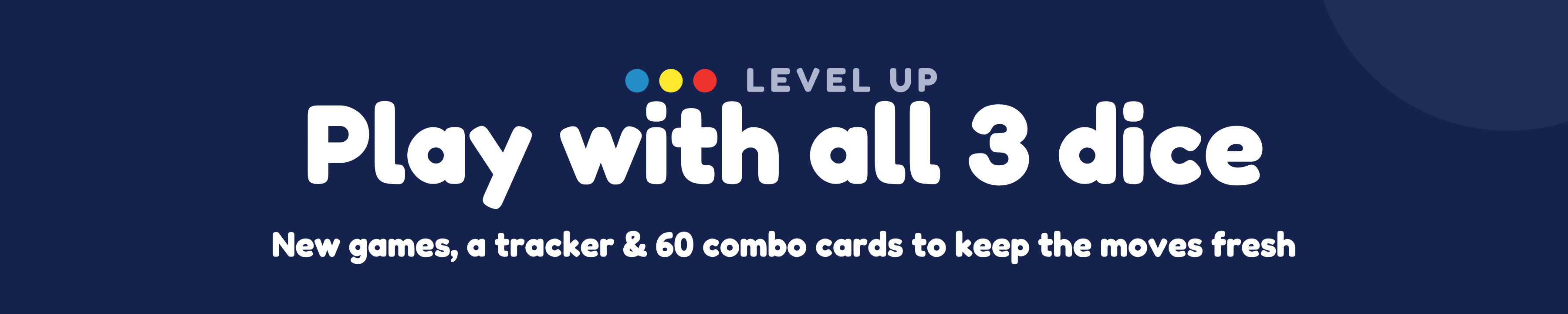 Promotional banner for a dice game with text on a dark blue background